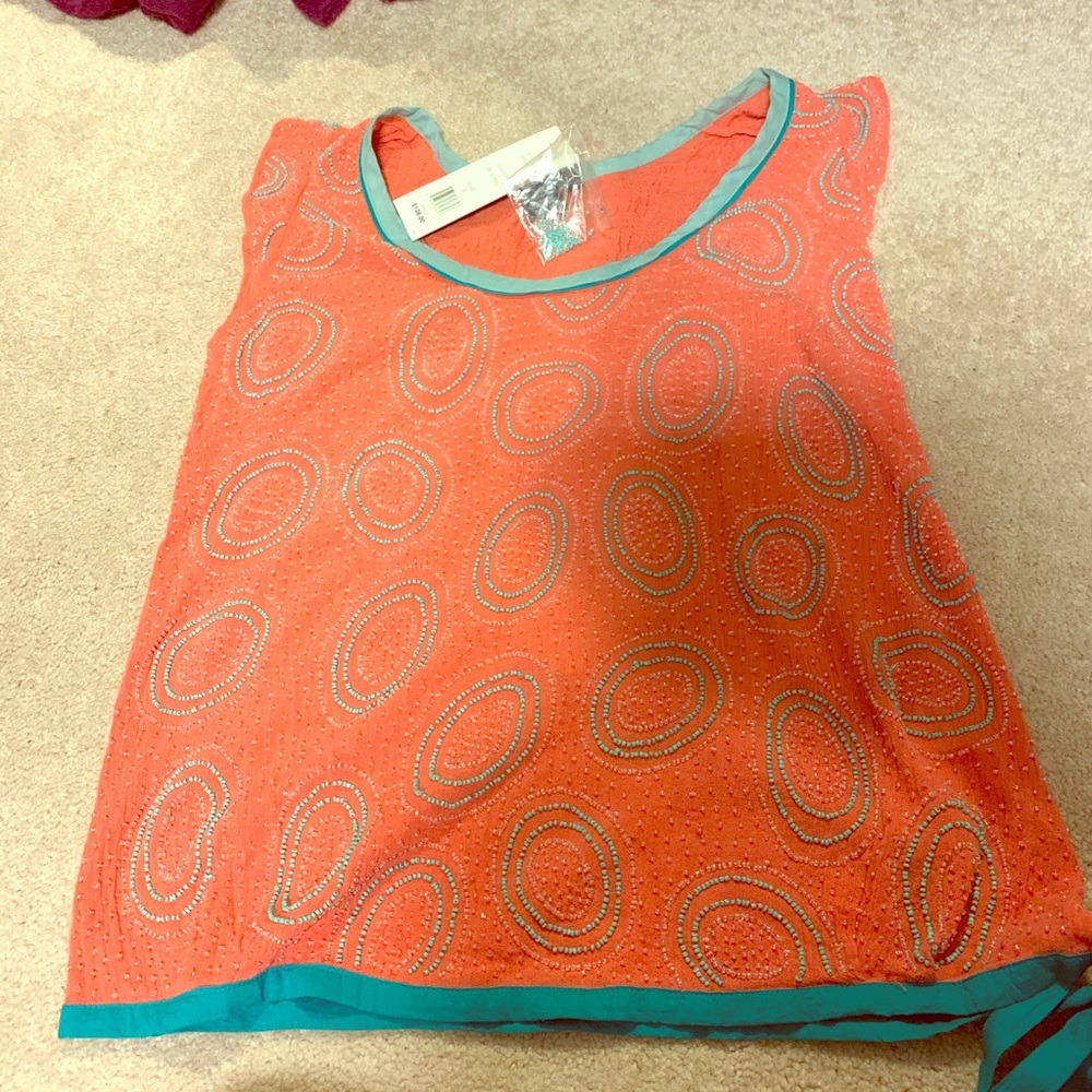 French connection sleeveless beaded blouse